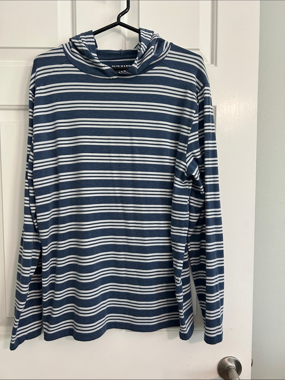 Fair Harbor Navy and White Striped Lightweight Hoodie Sweater
